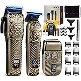 BESTBOMG® Hair Clippers for Men, Professional Hair Clippers, Beard Trimmer& Rechargeable Shaver Set, Metal T-Blade, LED Display, Barber Hair Cutting Kit for Men Grooming & Gifts, BS-807E (Bronze)