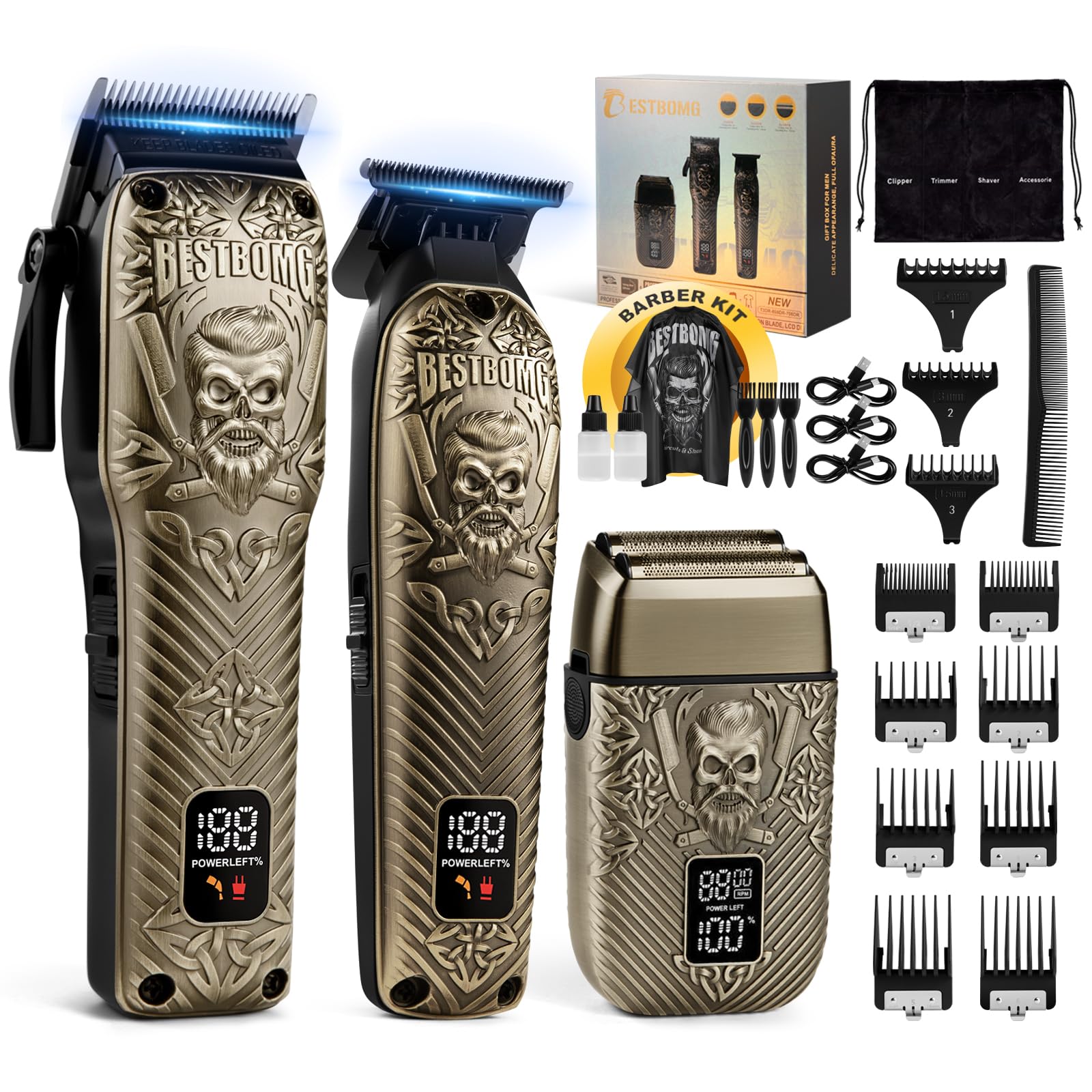 Photo 1 of BESTBOMG® Hair Clippers for Men, Professional Hair Clippers, Beard Trimmer& Rechargeable Shaver Set, Metal T-Blade, LED Display, Barber Hair Cutting Kit for Men Grooming & Gifts, BS-807E (Bronze)