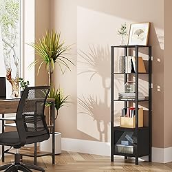 TUTOTAK 5 Tier Bookcase and Bookshelf, Narrow Book