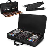 Rexmica DJ Controller Carrying Case Storage Bag with Foam Padding(L,Black) | Compatible with Pioneer DDJ RX/SX/SX2/SX3/Denon MC7000/Numark NS6, Fixing Strap, Multiple Pocket, Soft Lining, Shoulder Strap