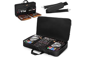 Rexmica Carrying Bag Compatible with Pioneer DDJ RX/DDJ SX/DDJ SX2 / DDJ SX3 / Denon MC7000 / Numark NS6, DJ Controller Storage Bag with Foam Padding for DJ Cable or Other Accessories (L, Black)