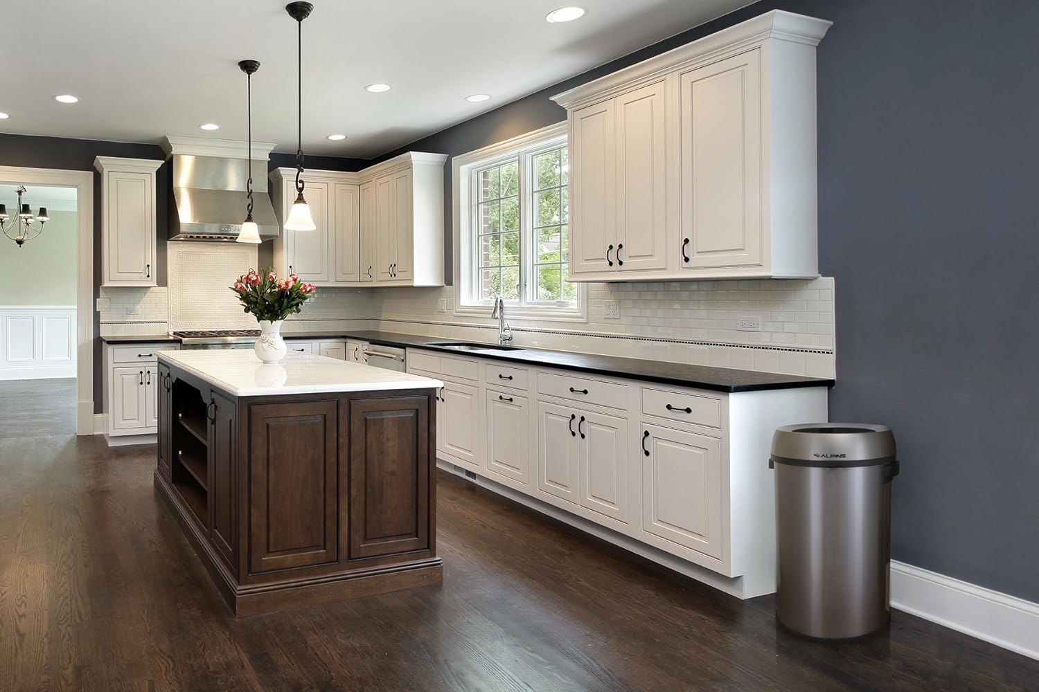 Alpine Industries 17-Gallon Stainless Steel Trash Can with Swing Lid - Heavy Duty Garbage Bin with Automatic Swing Closure for Odor Control - Trashcan for Home & Business Wastes (Open Top): Industrial & Scientific