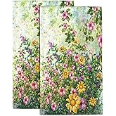 Wotinsi Abstract Flowers Hand Towel,Spring Flowers Hand Bath Towels Set of 2 Dish Towels Soft Absorbent Decorative Hand Towels for Bathroom Kitchen Yoga Home Decor 14 x 28 in