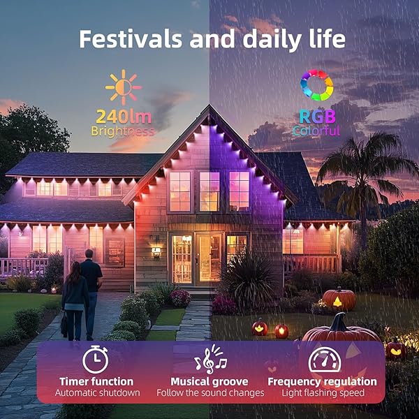 HOYECHI PERMANENT OUTDOOR LIGHTS 100FT – SMART RAINBOW LED OUTDOOR DECOR WITH 60 LIGHTS, WATERPROOF FOR HALLOWEEN CHRISTMAS DAILY & HOLIDAY – WHITE