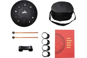 Nanrika Steel Tongue Drum, 8 Inch 11 Tone, Percussion Instrument, Hand Pan Drum, With Bag, Music Book, Drumstick and Finger Cover (Black)