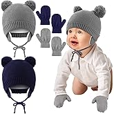 Suhine Unisex Winter Baby Toddler Hat Glove Set Warm Fleece Knitted Beanie Cap Newborn Beanie Mitten, 1-4 Years