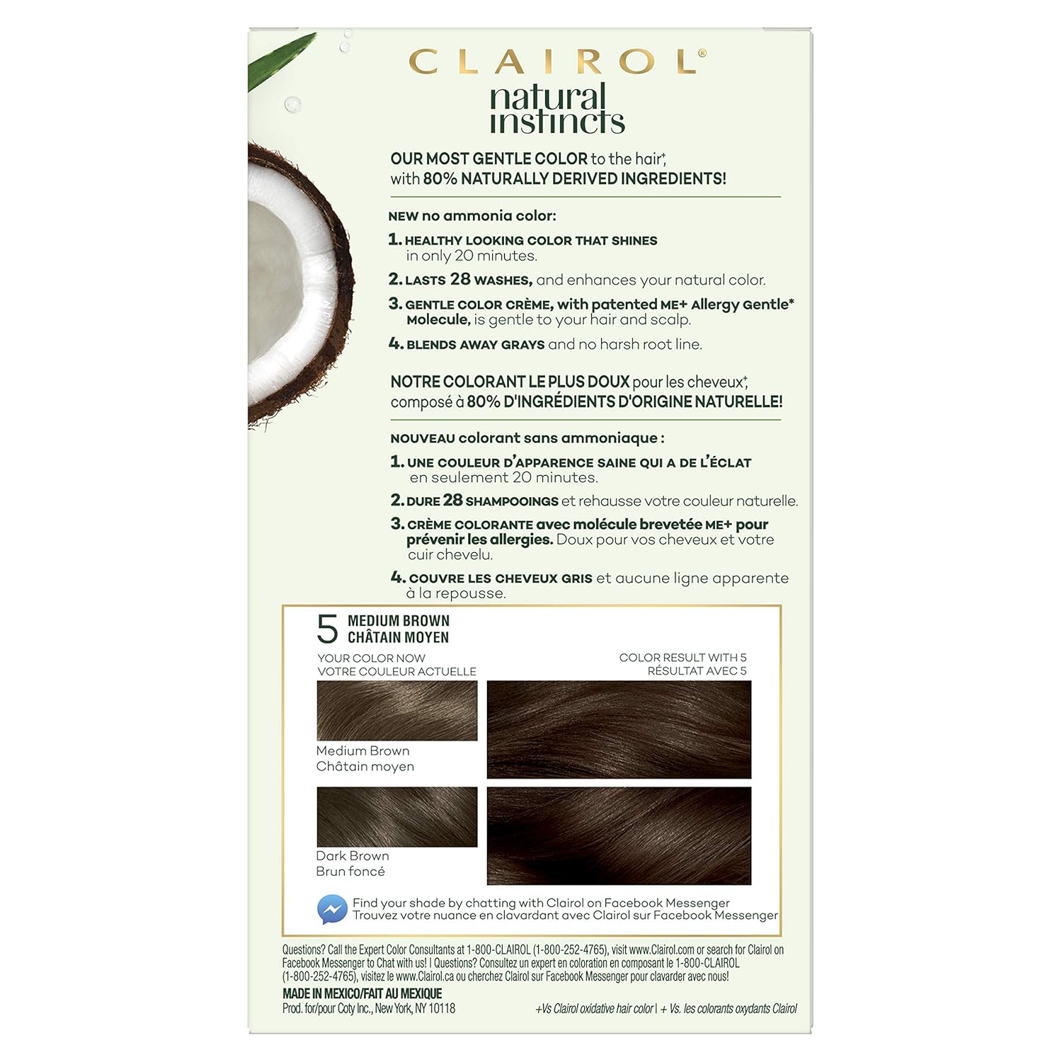 Clairol Natural Instincts Semi-Permanent Ammonia-Free Hair Color, 5 Medium Brown, Hazelnut, Pack of 3: Beauty
