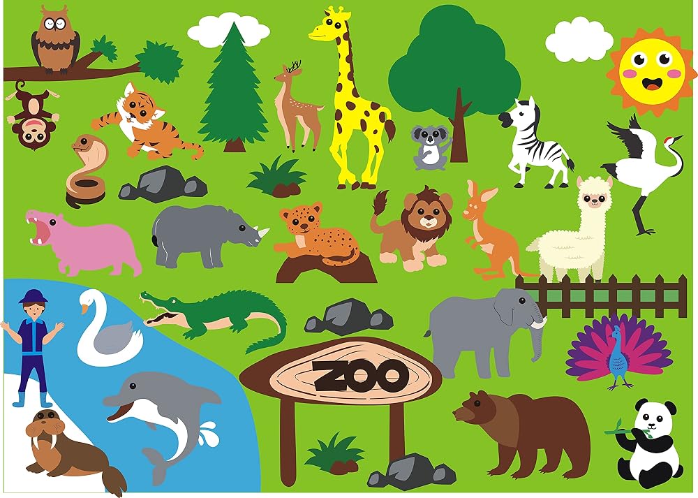 WATINC Felt Zoo Animal Story Board Set 3.5Ft 42Pcs Preschool Learning