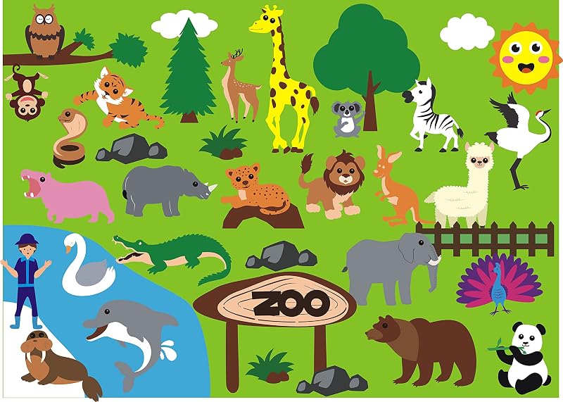 WATINC Felt Zoo Animal Story Board Set 3.5Ft 42Pcs Preschool Learning