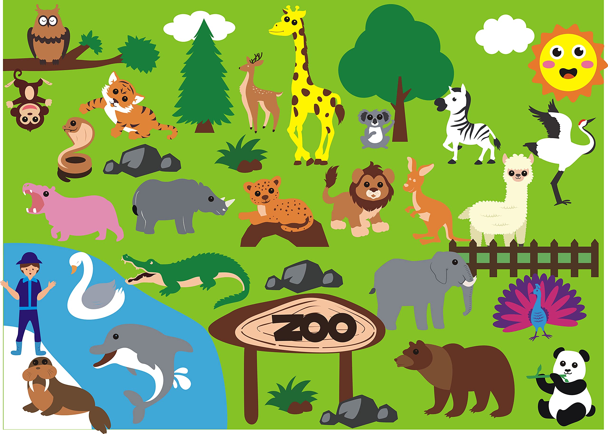 WATINC Felt Zoo Animal Story Board Set 3.5Ft 42Pcs Preschool Wild Jungle Animals Storytelling Flannel Board Safari Animals Early Learning Play Kit Educational Hanging Teaching Toys Birthday Gift