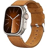 Bandsie Leather Band Compatible with Apple Watch Ultra 3/Ultra 2/Ultra Band 49mm 46mm 45mm 44mm 42mm for Men, Vintage Genuine Suede Leather Wristband Strap for iWatch Series 11 10 9 8 7 6 5 4 SE 3 2 1