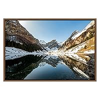SIGNWIN Framed Canvas Wall Art Snowy Altai Mountains with Lake Reflection Nature Wilderness Photography Realism Contemporary Panoramic Dramatic for Living Room, Bedroom, Office - 16
