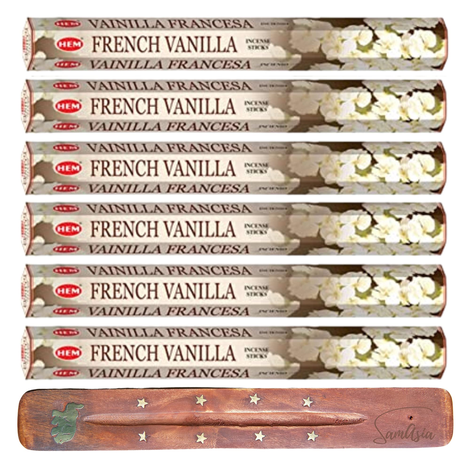 HEM Incense sticks FRENCH VANILLA | Pack of 6 | with SAMASIA incense stick holder for Aromatherapy, Incense Spa, Yoga, Meditation, Healing, Spirituality and Relaxation