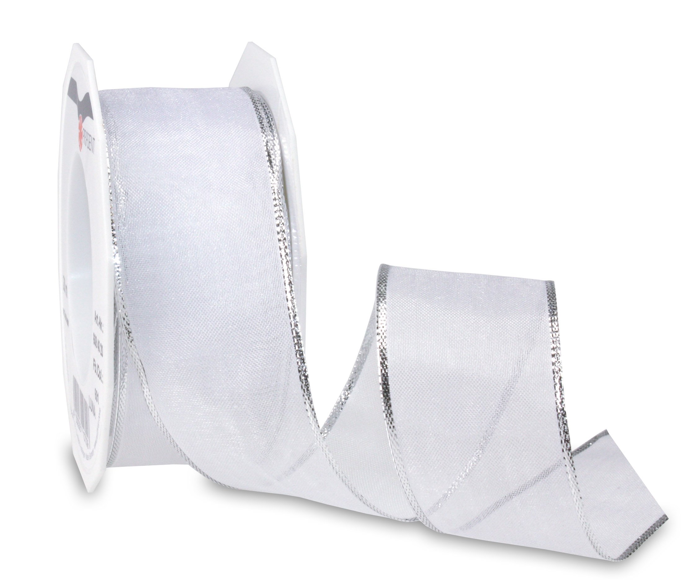 Präsent - Luna Organza wired edge Ribbon White 20-m-Roll 40 mm width