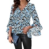 Relipop Womens Blouse Ruffle 3/4 Sleeve Tops V Neck Business Casual Blouses Shirts Spring Summer Outfits 2026