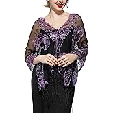 SWEETV Women's 1920s Long Shawl Wraps,Sequin Flapper Evening Shawls for women formal/Party/Wedding/Formal/Harlem night
