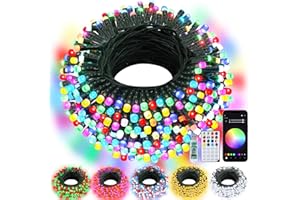 echosari Christmas Smart String Lights RGB Color Changing IC, 100 LED 33Ft Fairy Lights with Remote & App Control, Music Sync Trees Lights for Yard Garden Xmas Decoration (Dark Green Cable)