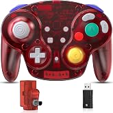 2.4 GHz Wireless GameCube Controller for Switch 1/2, NGC Console, Clear Red | (Built-in Vibration) (Rechargeable) (Analog Triggers / Stick) Compatible with Switch Online, Windows PC, macOS