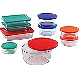 Pyrex Meal Prep Simply Store Glass Rectangular and Round Food Container Set (18-Piece, BPA-free), Multicolor