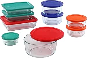 Pyrex Simply Store Meal Prep Glass Food Storage Containers (18-Piece Set, BPA Free Lids, Oven Safe),Multicolored