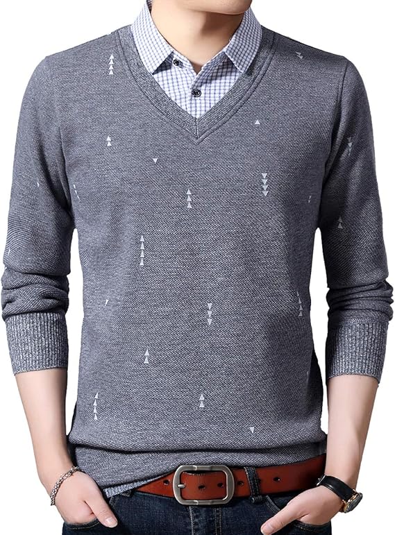 Yingqible メンズ ニット セーター フェイクレイヤード フェイク Amazon