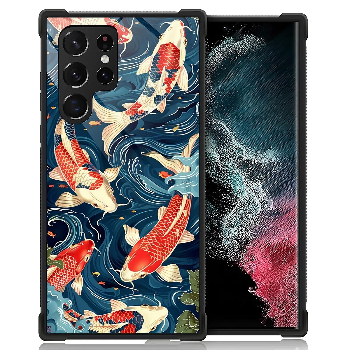 WANKBLC for Samsung Galaxy S22 Ultra Case, Shockproof Protective for Man Women Non-Slip for Samsung Galaxy S22 Ultra Colorful Oil Painting Koi Fish Crazy Pattern