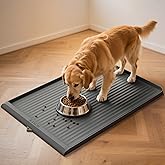Dog Food Mat 36"x24", Waterproof Pet Feeding Mat with Diversion Grooves and Raised Edges, Large Non-Slip Dog Bowl Mat for Food and Water, Cat Food Mat for Floors, Easy to Clean, Grey