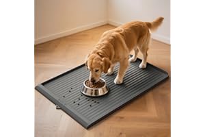 HICOOI Dog Food Mat 36"x24", Waterproof Pet Feeding Mat with Diversion Grooves and Raised Edges, Large Non-Slip Dog Bowl Mat for Food and Water, Cat Food Mat for Floors, Easy to Clean, Grey