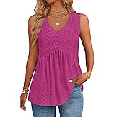 GKBK Womens Tank Tops V Neck Sleeveless Babydoll Tops Flowy Peplum Tops for Women Dressy Boho Chic Spring Summer Clothing