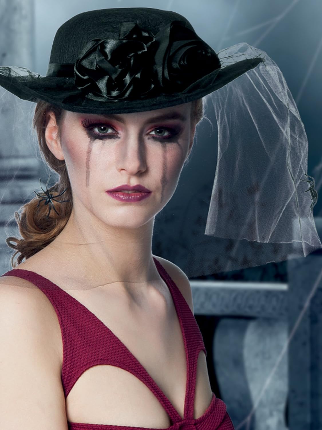 Veiled hat with a net of spiders, Black - Image 3