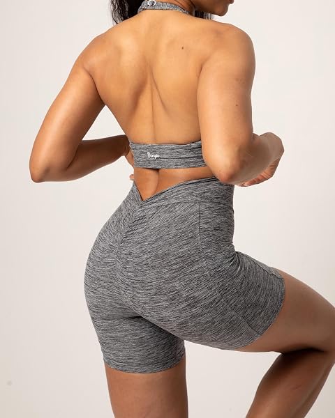 DANYSU BIKER SHORTS WITH POCKETS SCRUNCH BUTT BOOTY WORKOUT SHORTS HIGH WAISTED LIFTING ATHLETIC GYM BOTTOMS HEATHER FOG GREY S