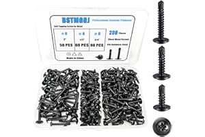 BSTMGGJ 200pcs #8 Black Self Tapping Screws for Metal,410 Stainless Steel Black Sheet Metal Screws Assortment Kit, Black Self Drilling Screws (1/2", 3/4", 1") Modified Truss Head