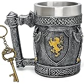 alikiki Large Medieval Axes Tankard Mug 21oz - Kingdom Of England Lion Heart Crest Beer Stein Stainless Coffee Cup Gifts for Men Renaissance Art Norse Decor Home Kitchen Party Decoration