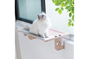 LIRAVIVA Cat Window Perch,Cat Window Hammock,Cat Window Seat,Cat Window Bed,Easy to Adjust Cat Hammock for Window, Bedside,Drawer and Cabinet (Pink-Gray, Medium)