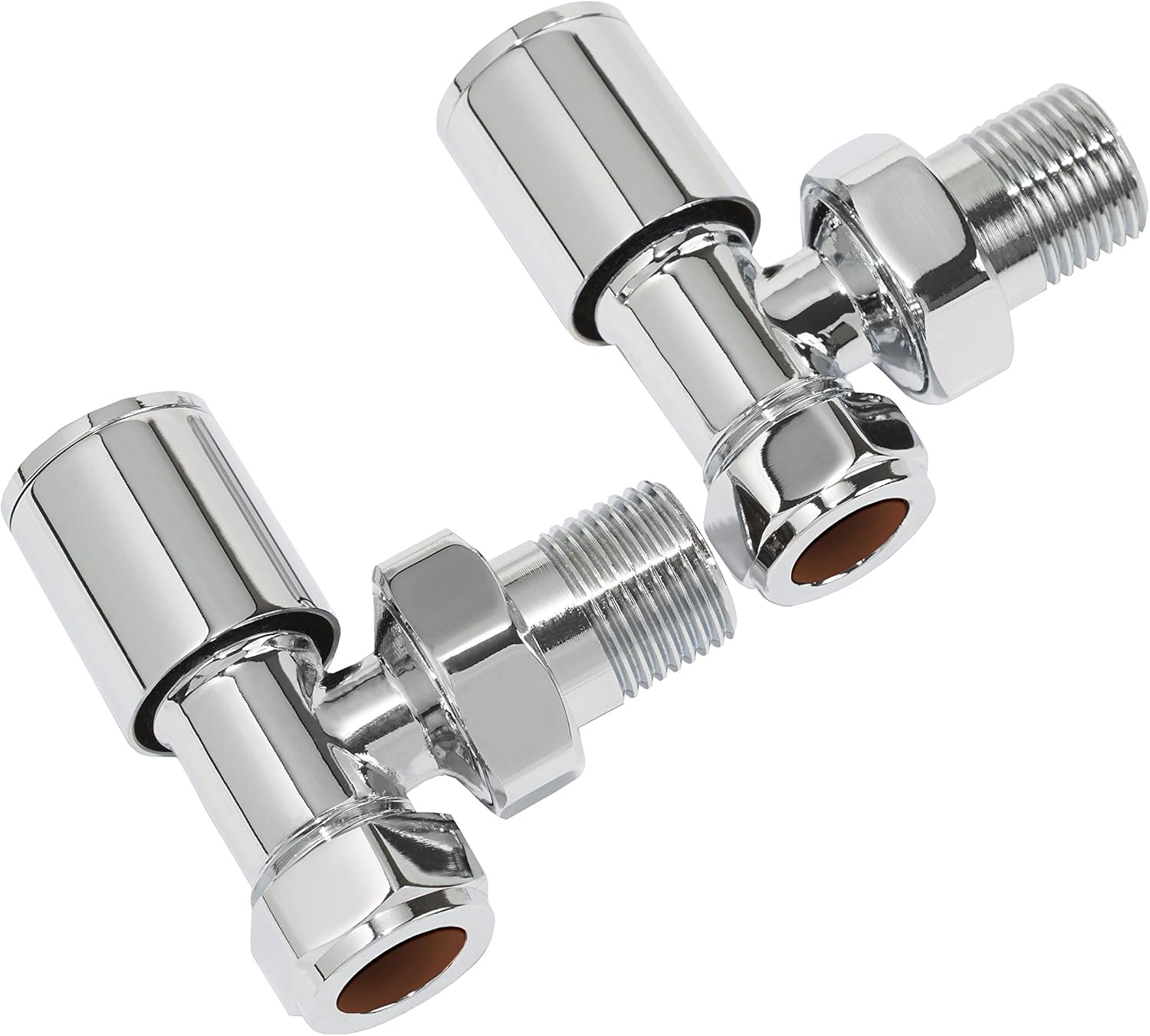 Ultraheat Round Angled Manual Radiator Valve + Lockshield Set 15mm Chrome (Angled), 13/9/4