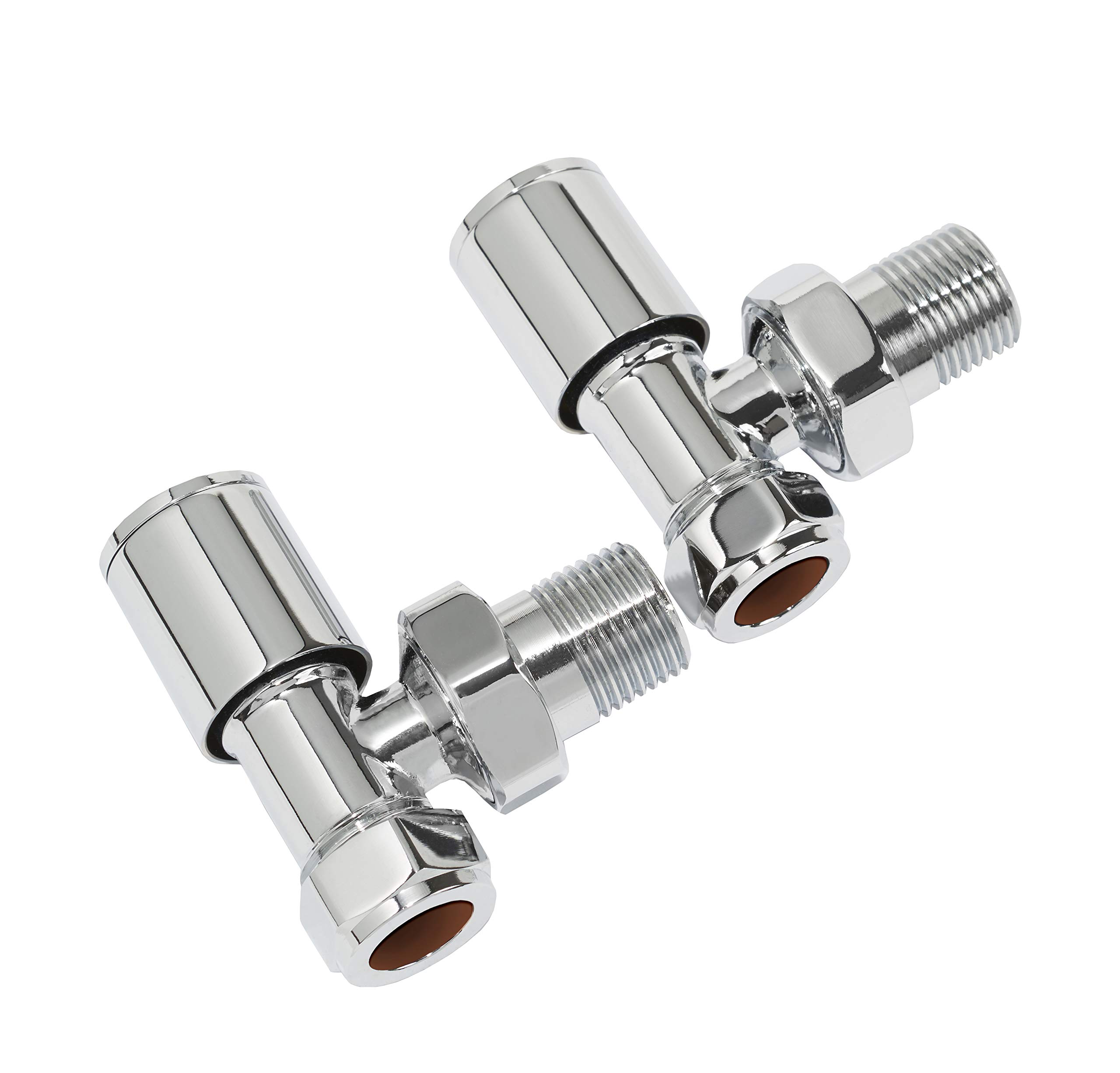 Ultraheat Round Angled Manual Radiator Valve + Lockshield Set 15mm Chrome (Angled)