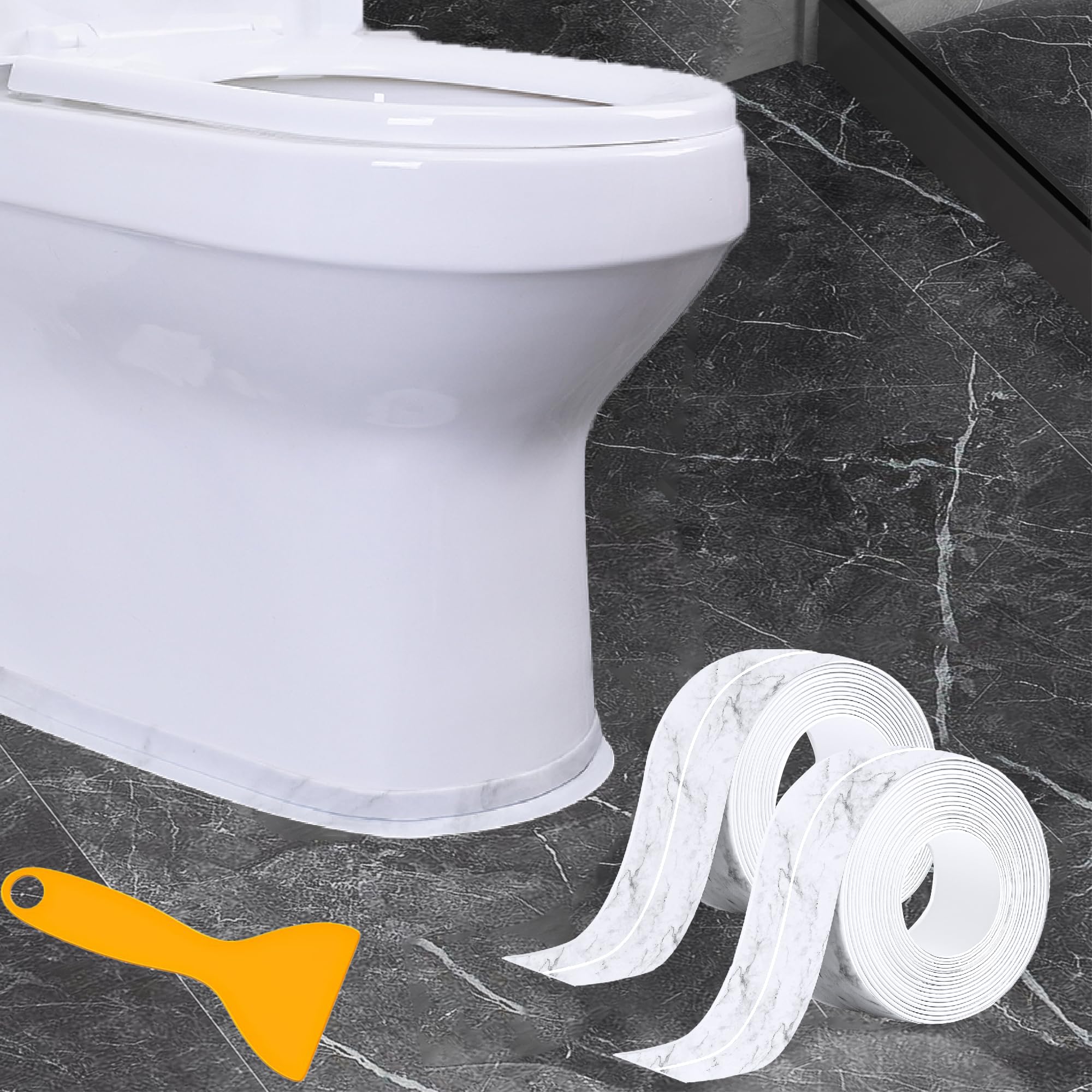 Photo 1 of Caulk Tape, 2 Roll Waterproof Toilet Caulk Strip, Toilet Sealer Around Toilet Base, White Caulk Tape Waterproof Self Adhesive for Bathroom Shower Bathtub Floor Wall Edge Protector (1.5" x 10.5Ft)