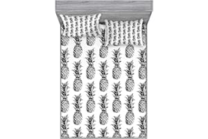 Ambesonne Pineapple Fitted Sheet & Pillow Sham Set, Hand Drawn Tropical Theme Vintage Style Pineapple Fruit Pattern, Decorative Printed 3 Piece Bedding Decor Set, Queen, Black Gray