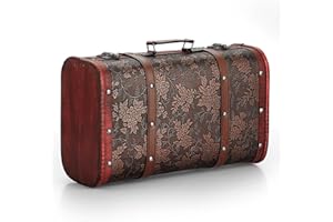 ELLDOO Vintage Wooden Storage Chest, Portable Decorative Luggage Suitcase With Grape Pattern, Pirate Treasure Keepsakes Box for Gifts, Decor and Travel