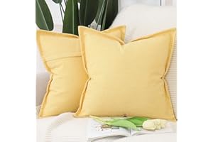 MADIZZ Set of 2 Polyester Linen Throw Pillow Covers with Broad Edge Soft Boho Decorative Pillow Cases for Sofa Bedroom Modern