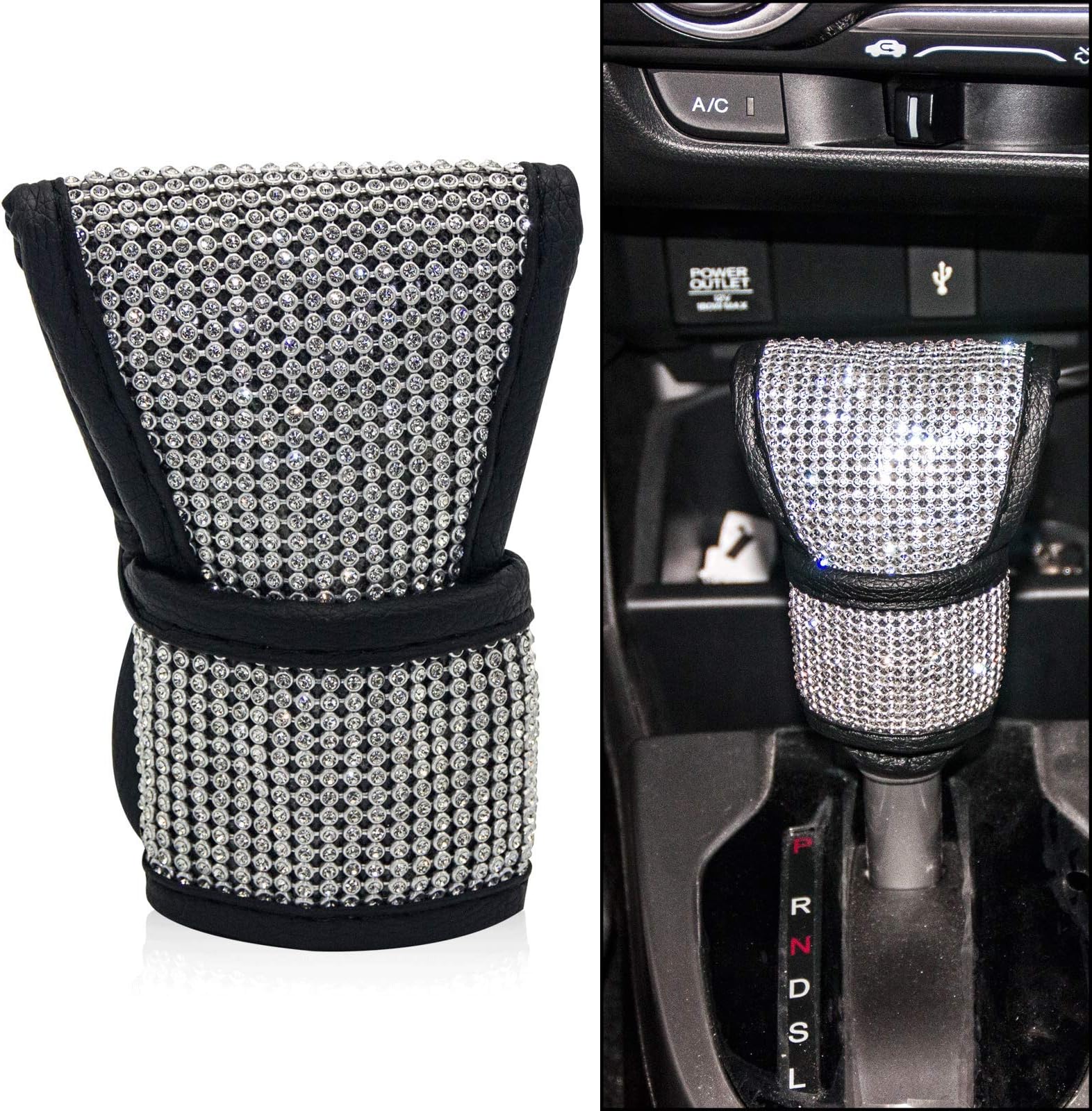 Bling Car Gear Shift Knob Cover for Women/Girls/Lady,Bling Rhinestones Car Accessories Universal Fit for SUV Truck (1X Gear Shift Cover)