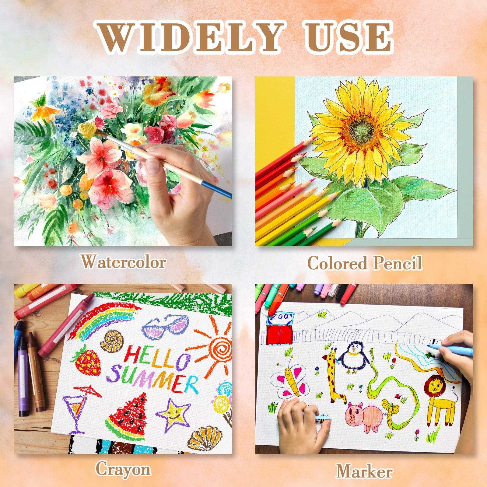 100PCS 5x7 Watercolor Paper Bulk, 140lb/300g Cold Press Thick Water Color Paper Pad for Kid Child Adult, White Art Paper for Drawing Painting Markers Gouache, Textured Cotton Paper Sheets