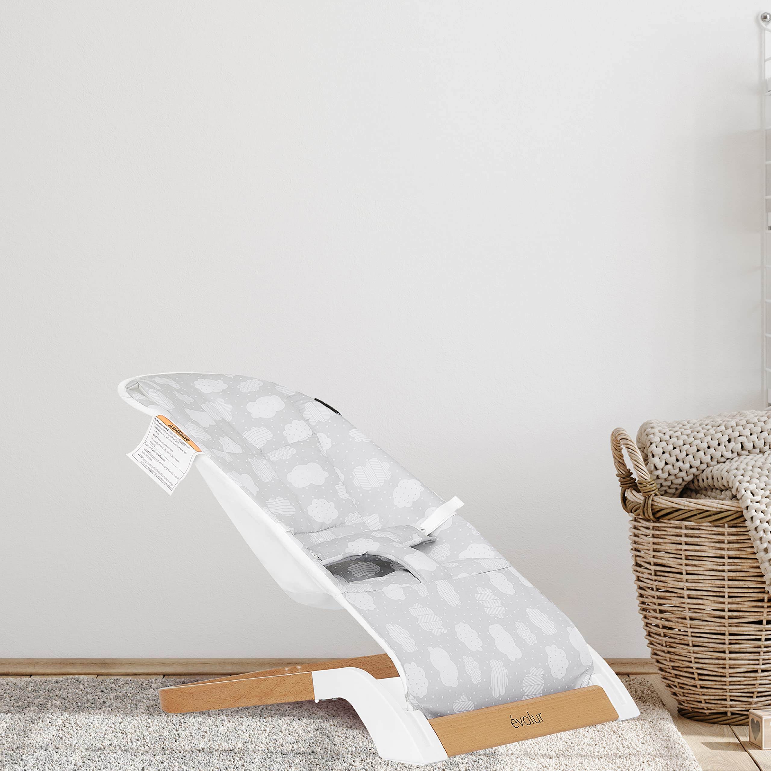 Evolur Koko Portable Infant Bouncer in Cloud Grey, Breathable Fabric, Removable Seat Cover, Easy to Clean Baby Bouncer