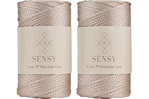S SENSY 2 Skeins of Sensy Premium 5mm 104 Yards Polyester Rope 100% Polypropylene Cord Macrame Cord 5mm Crochet Bag Cord Macrame Rope Crochet Thread Gift for Knitter (Latte)