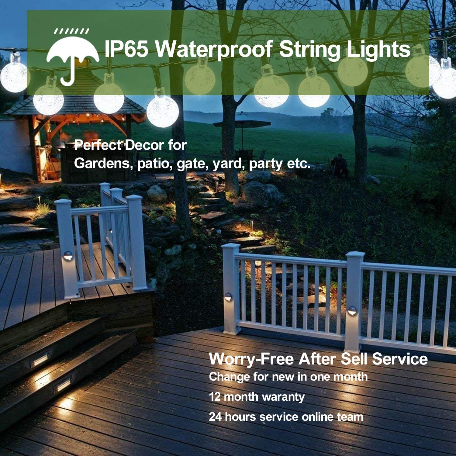 Useber Solar Lights Outdoor Garden, 24Ft 50LED Waterproof Crystal Globe Fairy Lights for Gazebo,Camping,Party - Image 4