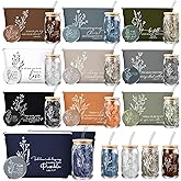 Fumete Christian Gift for Women Sunday School Teacher Valentines Flower Makeup Bag Bible Verse Coffee Cup with Bamboo Lid Straw Pastor Wife Mini Compact Mirror Religious Church Gift(Bible-d,10 Sets)