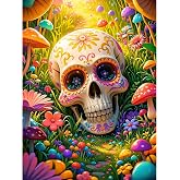 Diamond Paintings Kits for Adults，Sugar Skull Mushroom Diamond Arts Kits | Full Round Drill Paint by Diamond,5D DIY Diamond Painting Dot Gem Art for Beginners,for Home Wall Decor 12x16 Inches