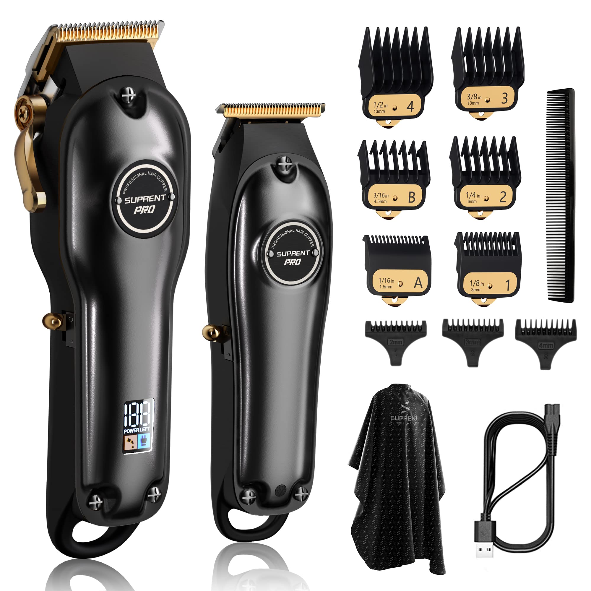 SUPRENT Professional Hair Clippers for Men, Hair Cutting Kit & Zero Gap T-Blade Trimmer Combo, Cordless Barber Clipper Set with LED Display Mens Gifts(Black)