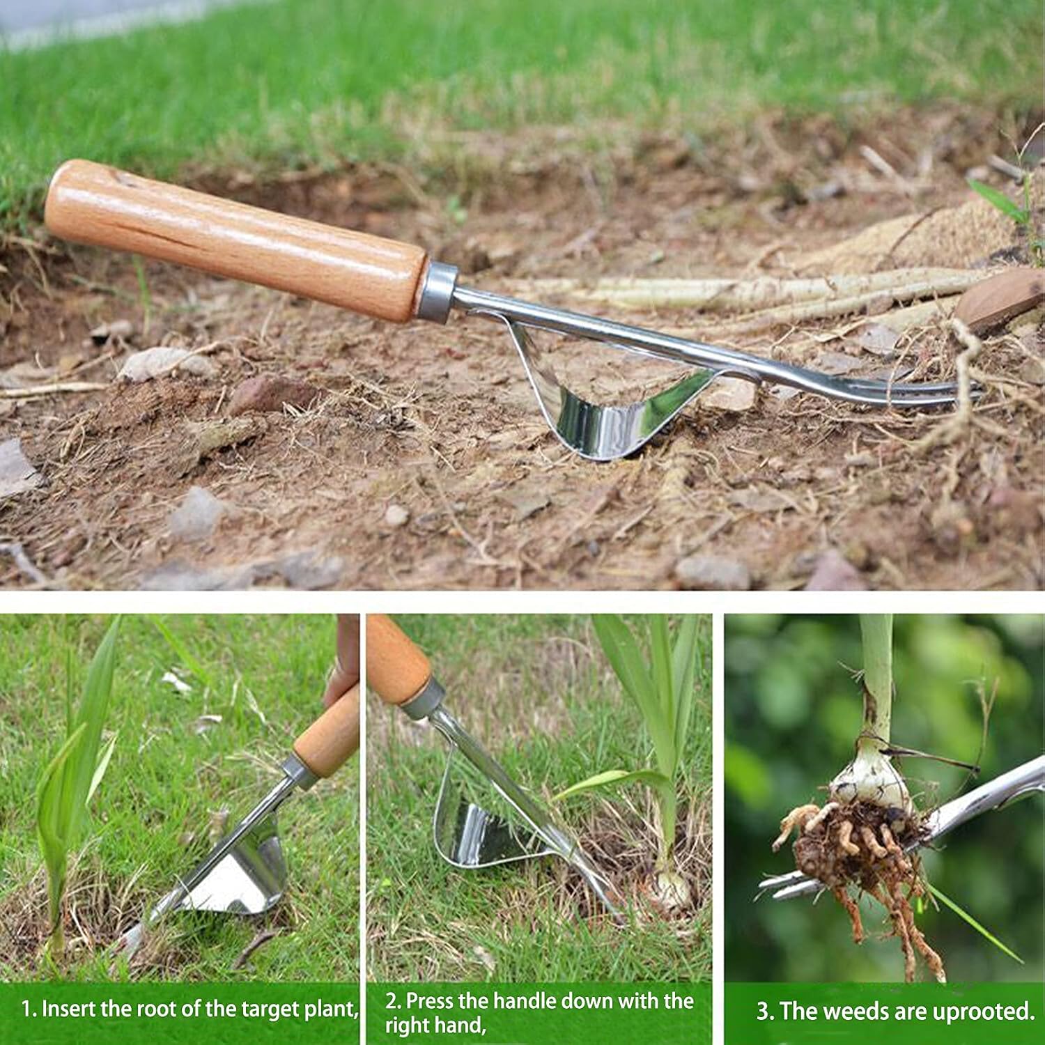 BERNIE ANSEL Garden Weeder Hand Tool, Ergonomic Weeding Tools, Stainless Steel Base - Easy Weed Removal and Deeper Digging for Planting and Weeding V : Garden & Outdoor