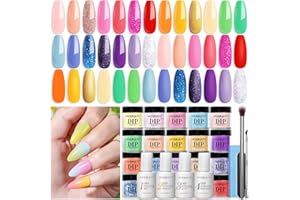 AZUREBEAUTY 31 Pcs Dip Powder Nail Kit Starter, Spring Summer 20 Colors Glitter Neon Pink Blue Green Dipping Powder Liquid Set with Top/Base Coat Activator for French Nail Art Manicure DIY Salon Gift
